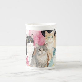 Caneca De Porcelana Gatos em Multicolor
