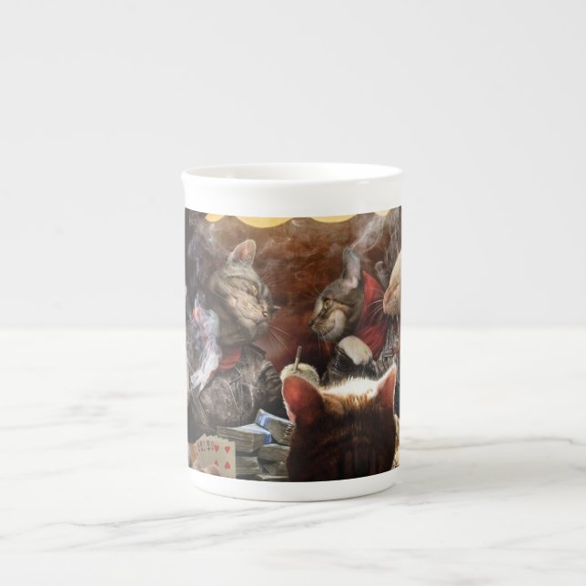 Caneca De Porcelana Gatos jogando pôquer (Frente)