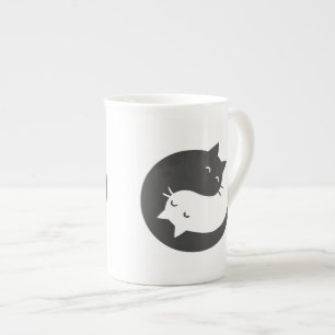 Caneca De Porcelana Gatos yin e yang mandala - Escolha a cor de fundo