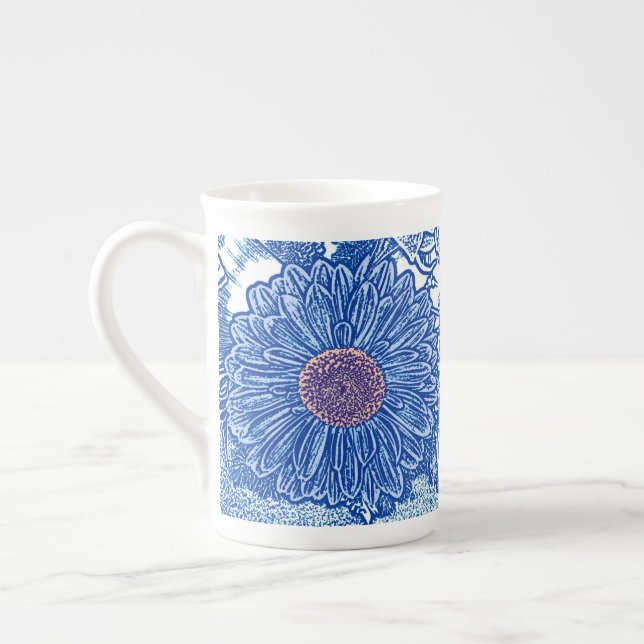 Caneca De Porcelana Gerbera Daisy Block Impressão - azul-cobalto (Esquerda)