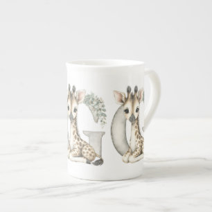 Caneca De Porcelana Girafa alfabeto de animais bebês em aquarela fofa
