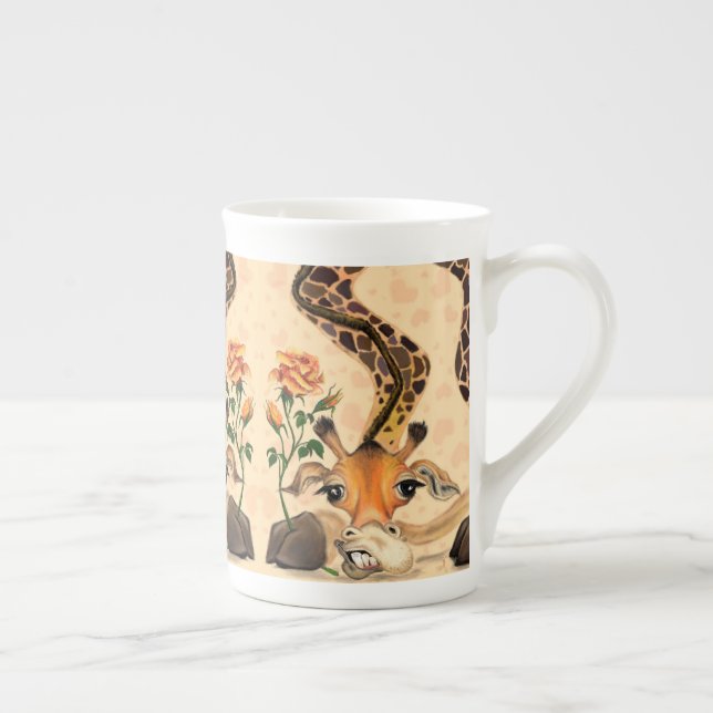 Caneca De Porcelana Girafa com Rosa Mug Engraçado (Direita)