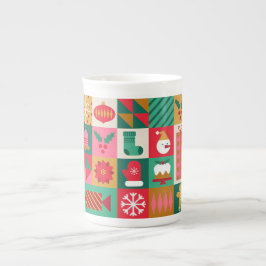 Caneca De Porcelana Grade Colorido de Ícones de Natal em Formato de Gr