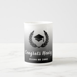 Caneca De Porcelana Gradiente e chapéu preto e branco do Formando