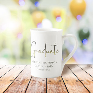 Caneca De Porcelana Graduate Dourado Confetes Moderno Script Caligráfi