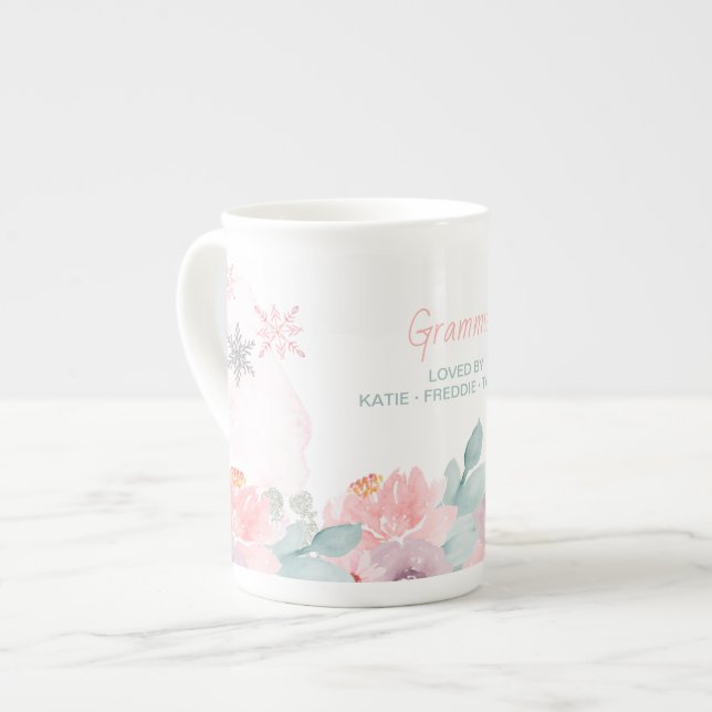 Caneca De Porcelana Grammie Winter Wonderland Snowflakes e Floral (Frente Esquerda)
