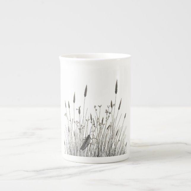 Caneca De Porcelana Grasshopper & Wild Grass Ink Art Coffee Mug (Frente)
