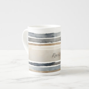Caneca De Porcelana Grelha Aquarela Cores Neutras
