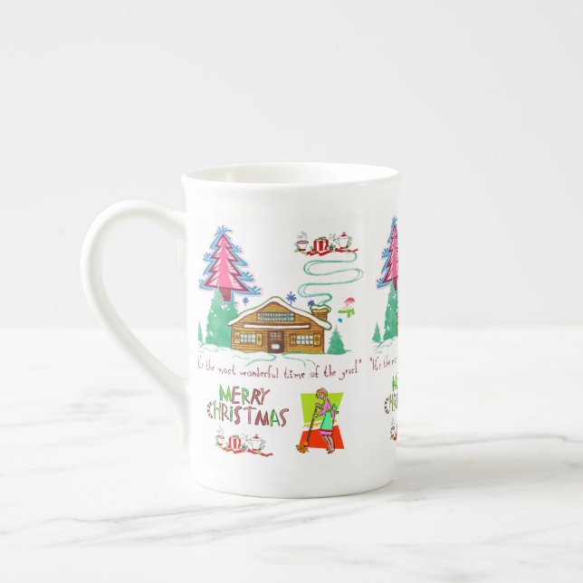 Caneca De Porcelana Greve Vermelha Verde Feliz Natal Senhora Limpadora (Esquerda)