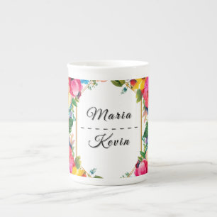 Caneca De Porcelana Grinalda Floral de Casamento Colorida