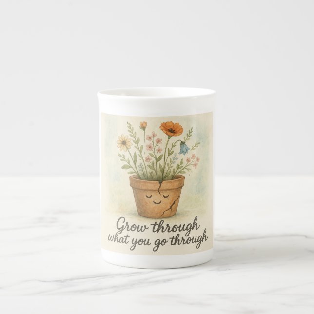 Caneca De Porcelana Grow Through What You Go Through (Frente)