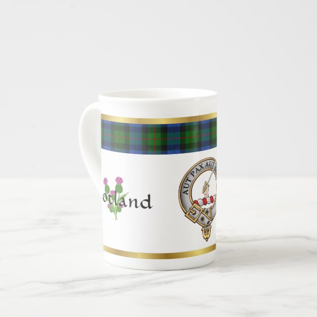 Caneca De Porcelana Gunn Clan Crachá Tartan & Motto (Frente Esquerda)