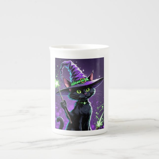 Caneca De Porcelana Hallowen Sorcerer Cat (Frente)