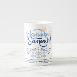 Caneca De Porcelana Hanukkah Sameach | Família Simples Elegante de Cha