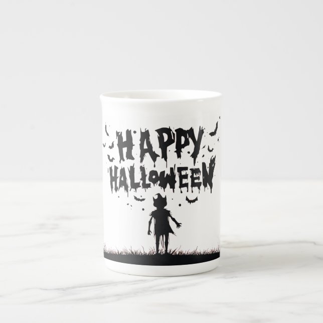 Caneca De Porcelana Happy Halloween:Mug with Mysterious Silhouette (Frente)