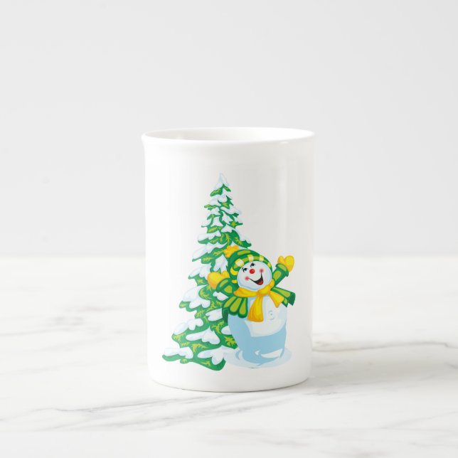 Caneca De Porcelana Happy Snowman Cartoon (Frente)