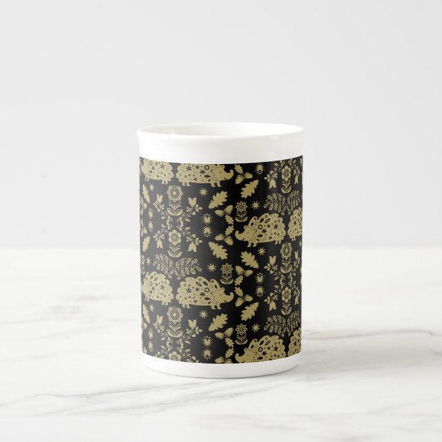 Caneca De Porcelana Hedgehog Folk Art (Frente)