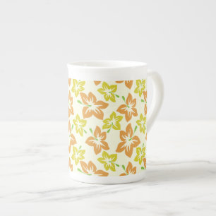 Caneca De Porcelana Hibisco Amarelo, Hibisco Laranja, Padrão Floral