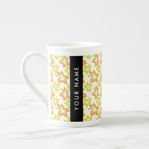 Caneca De Porcelana Hibisco Amarelo, Hibisco Laranja, Seu Nome
