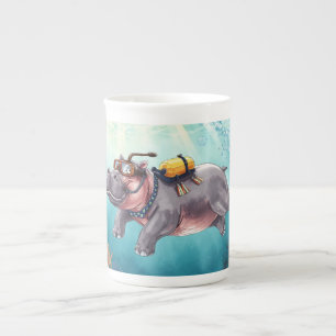 Caneca De Porcelana Hipopótamo de mergulho subaquático