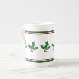 Caneca De Porcelana Holly Berries - Padrão, Trim Vermelho e Verde