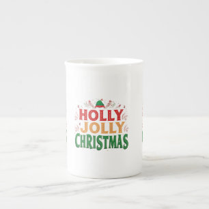 Caneca De Porcelana Holly Jolly Christmas Bone China Mug