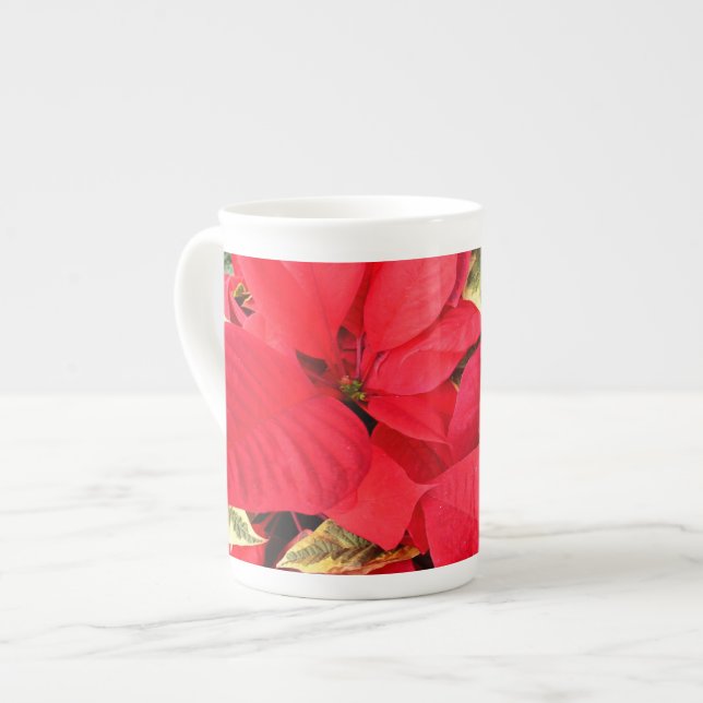 Caneca De Porcelana Holly Point Poinsettias Holiday Floral (Frente Esquerda)