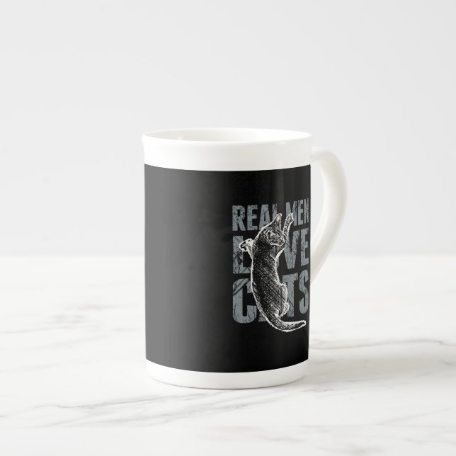 Caneca De Porcelana Homens Reais Adoram Gatos no Estilo Grunge em Pret (Frente Esquerda)