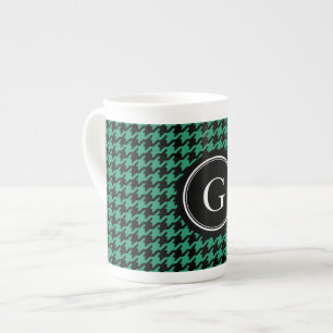 Caneca De Porcelana Houndstooth verde na moda à moda com monograma