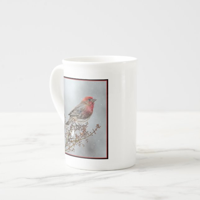 Caneca De Porcelana House Finch in Snow - Foto original (Frente Esquerda)
