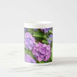 Caneca De Porcelana Hydrangea bone azul e cor-de-rosa