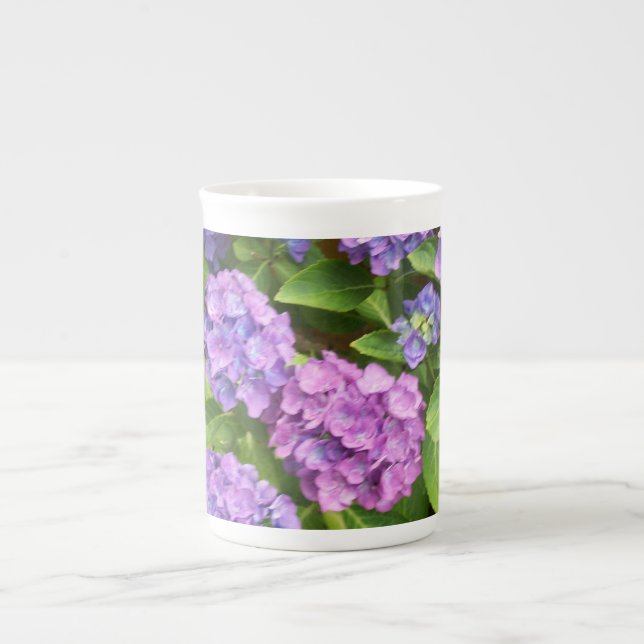 Caneca De Porcelana Hydrangea bone azul e cor-de-rosa (Frente)