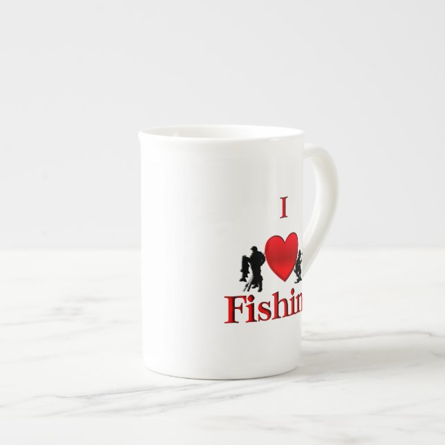 Caneca De Porcelana I Pescar Coração (Frente Esquerda)