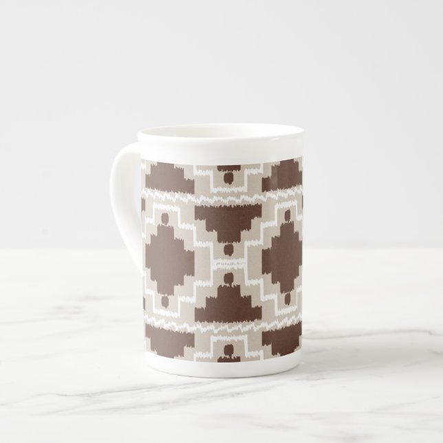 Caneca De Porcelana Ikat Aztec Pattern - Chocolate Brown e Taupe (Frente Esquerda)