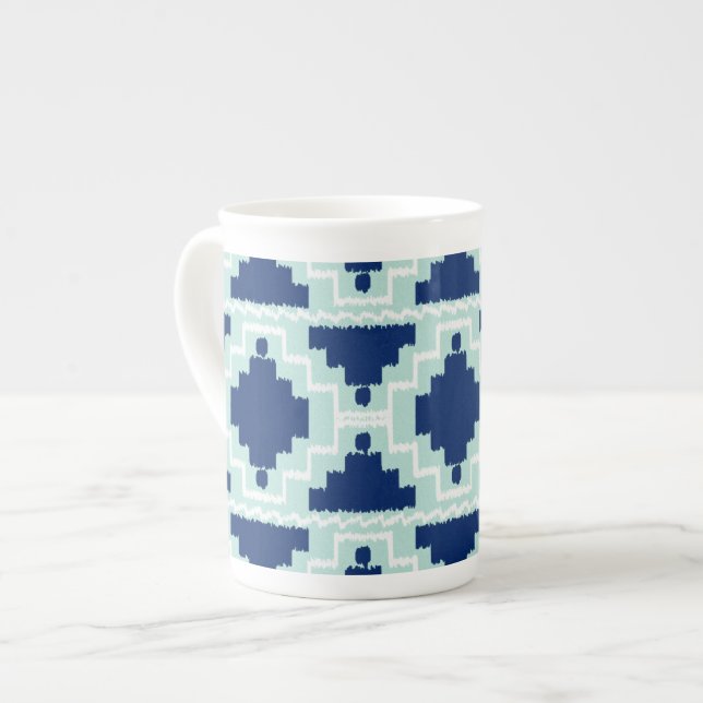 Caneca De Porcelana Ikat Aztec Pattern - Indigo e azul claro (Frente Esquerda)