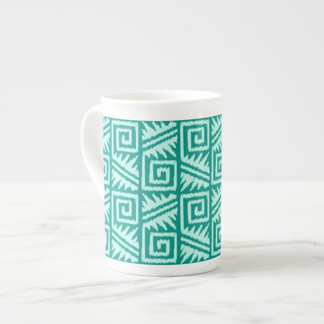 Caneca De Porcelana Ikat Aztec Pattern - Turquoise e Aqua (Frente Esquerda)
