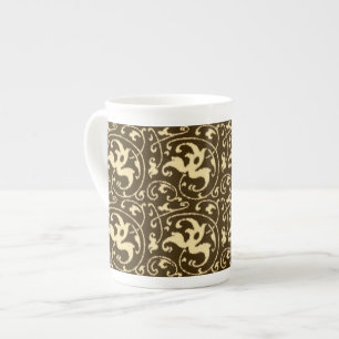 Caneca De Porcelana Ikat Floral Damask - Chocolate Brown e Tan