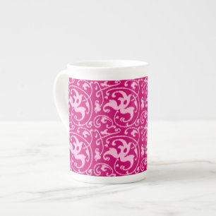 Caneca De Porcelana Ikat Floral Damask - Fuchsia e rosa pálido