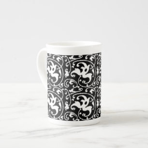 Caneca De Porcelana Ikat Floral Damask - Preto e Branco