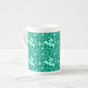 Caneca De Porcelana Ikat Floral Damask - Turquoise e Aqua