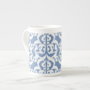Caneca De Porcelana Ikat Moorish Damask - azul-céu e branco
