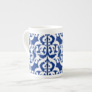 Caneca De Porcelana Ikat Moorish Damask - azul de cobalto e branco