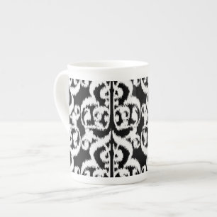 Caneca De Porcelana Ikat Moorish Damask - branco e preto
