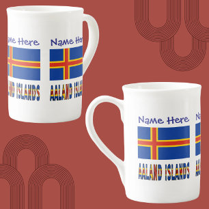 Caneca De Porcelana Ilhas Aland Ålander Bandeira Azul Personalização 