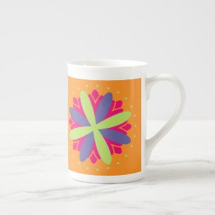 Caneca De Porcelana ilustração de formas florais laranja
