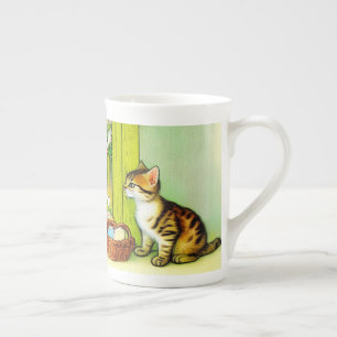 Caneca De Porcelana Ilustração de Gato de Tabby de Vintage