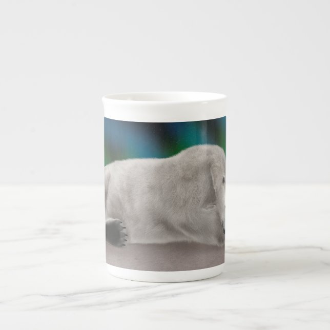 Caneca De Porcelana Ilustração Pacífica de Urso Polar na Natureza Árti (Frente)