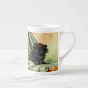 Caneca De Porcelana Ilustração Vintage Black Kitten