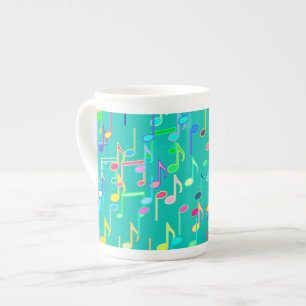 Caneca De Porcelana Impressão das notas musicais - turquesa, multi