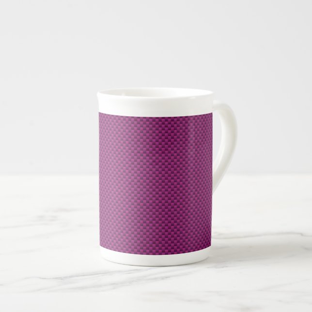 Caneca De Porcelana Impressão de Fibra de Carbono de Fushia Roxa (Frente Esquerda)
